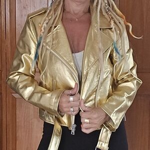 Levi's Gold Leather Jacket with Cropped Length and Lapels